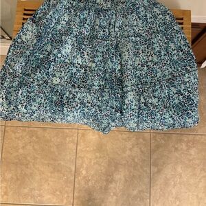 LOFT Blue Patterned A-Line Skirt